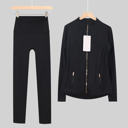 Boutique Cropped Define Jacket & Leggings Set - Black
