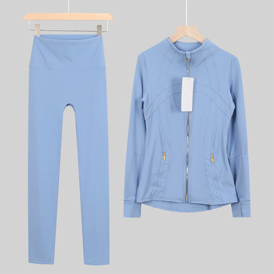 Boutique Cropped Define Jacket & Leggings Set - Baby Blue